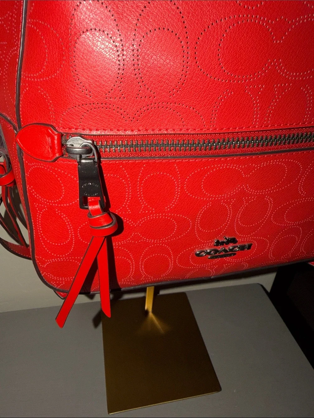 Coach Red Signature Embossed Leather Mini Backpack